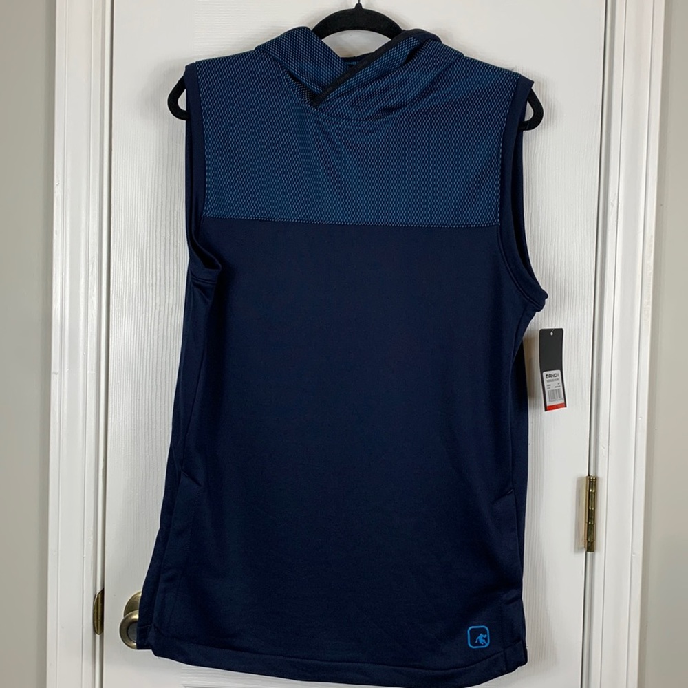 NWT AND1 navy blue/teal sleeveless hoodie size S/CH/P. Stretch and Extensible